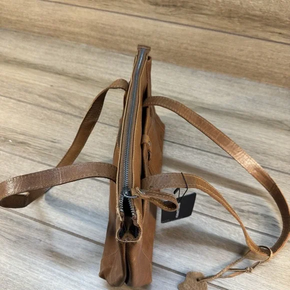 New Spikes & Sparrow Medium Leather Double Strap Shoulder Bag Cognac Brown - Picture 7 of 10